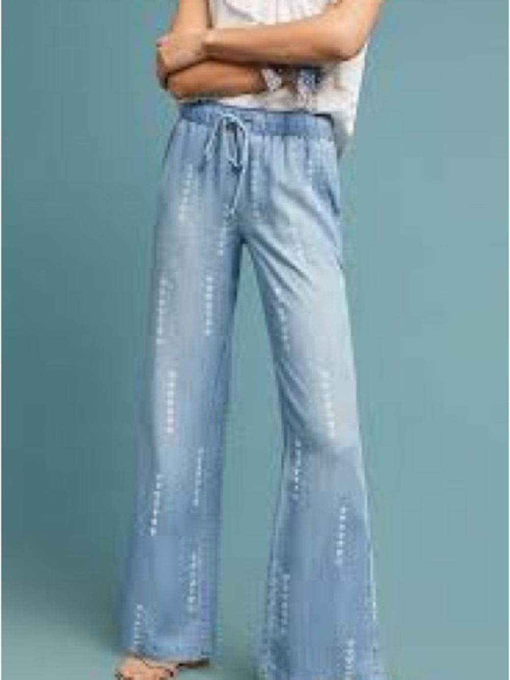 Cloth & Stone Wide-Leg Pants Womens M Light Wash NWT Geometric Split Hem